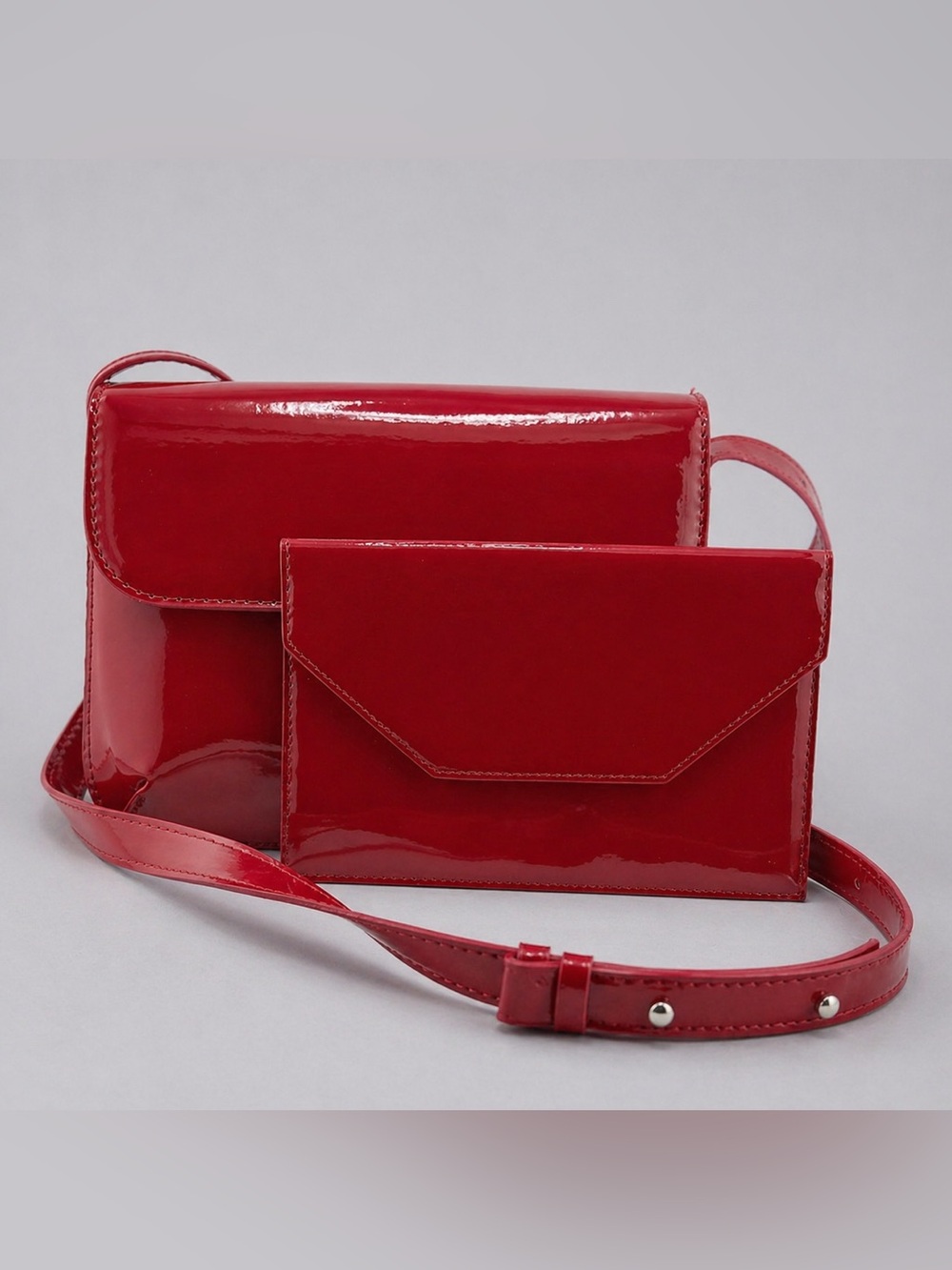 Red Patent Crossbody Bag with Matching Envelope Wallet